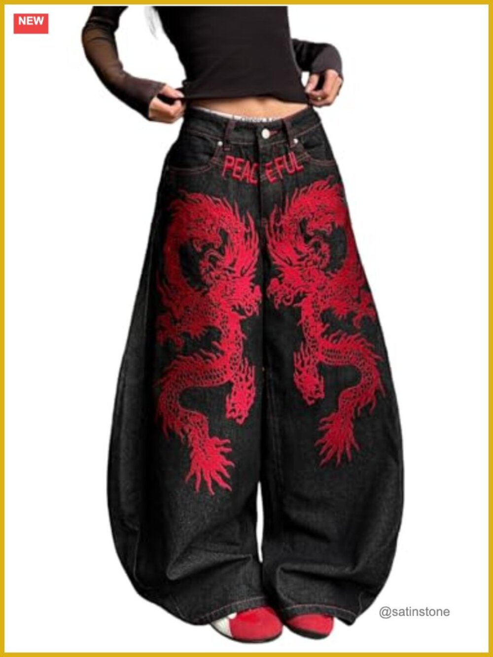Embroidered Baggy Jeans Wide Leg Hip Hop Y2K Streetwear Denim